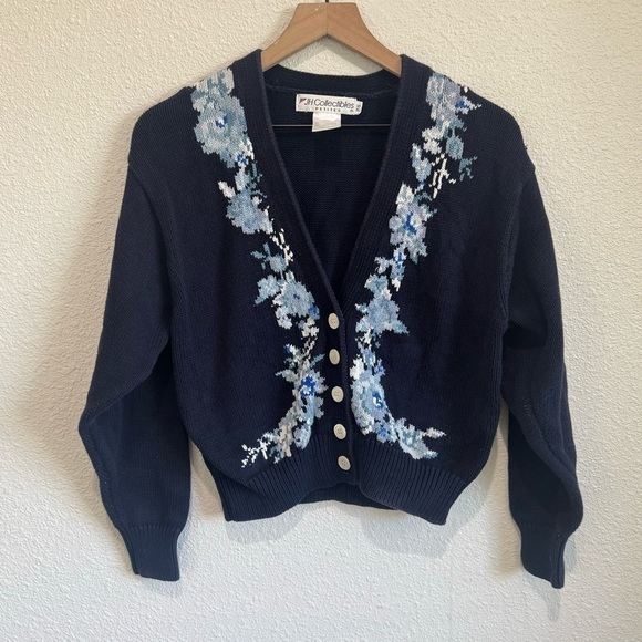 Vintage Sweaters - VTG 90's JH Collection Womens Petite Small Floral Cardigan Knit Grannycore Boho